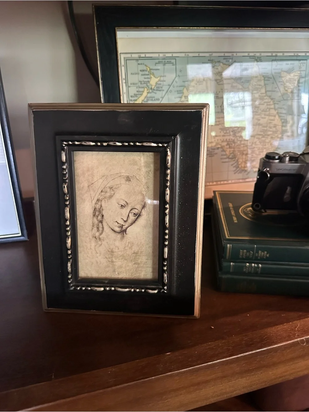 Vintage Framed Nurse Sketch Portrait - Florence Nightingale Style